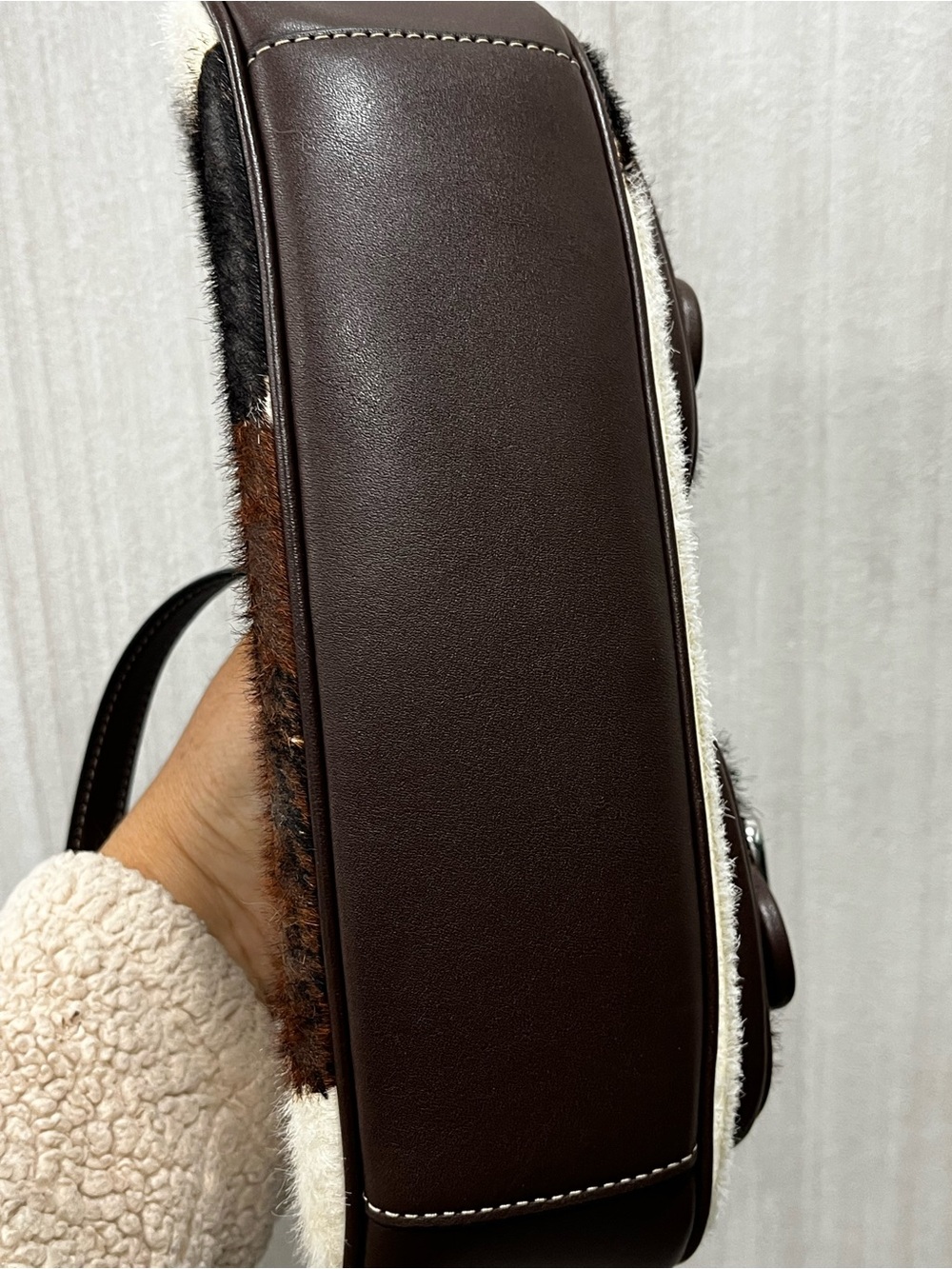 Cowhide Ashton Patch Leather Crossbody Bag in Brown and White - Picture 8 of 12